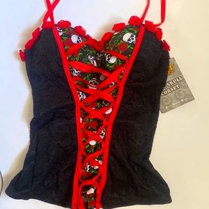 NWT! Spirt Sold Out Roses & Skulls Corset size m